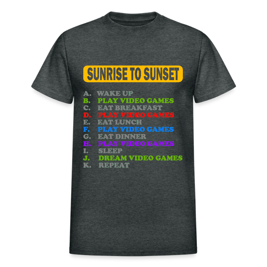 Sunrise to Sunset Video Games Shirt, Gaming Shirt, My Perfect Day T-Shirt, Funny Cool Gamer Shirt, Geek Nerd Shirt - deep heather