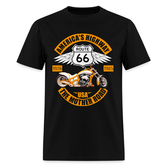 Route 66 Shirt, America's Road, Fathers Day Gift, Mother Road, Route 66 T-Shirt, Road Trip Shirt, Route 66 USA Motorcycle Biker Souvenir Tee - black