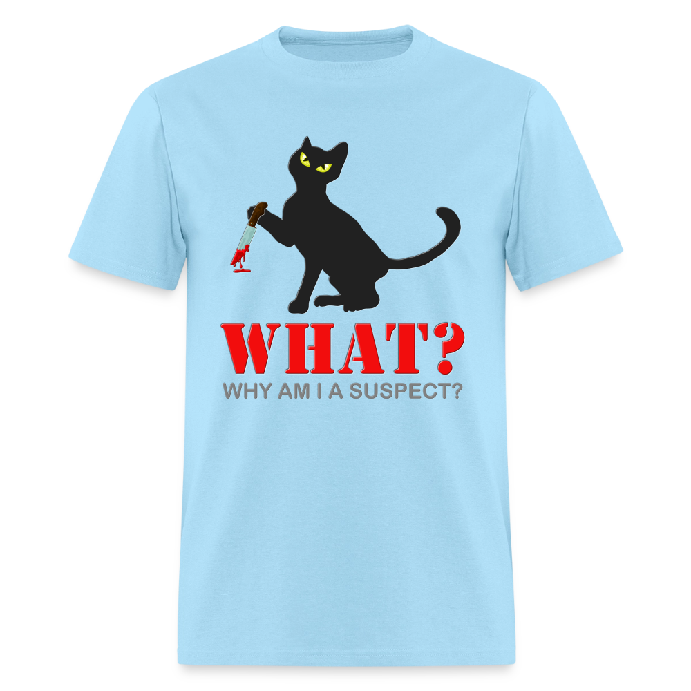 Halloween Cat Shirt, Why Am I A Suspect Shirt, Murderous Cat With Knife T-Shirt, Murderous Cat Shirt, Mens Premium T-Shirt - powder blue