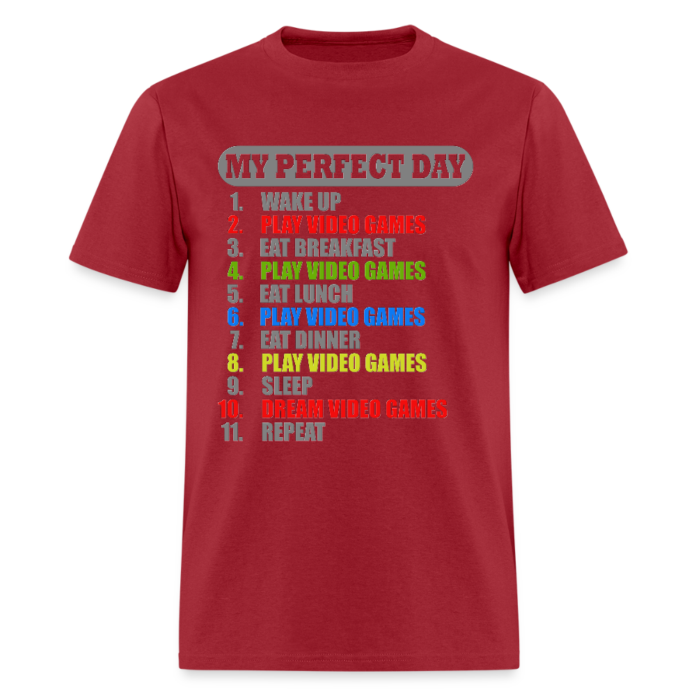 My Perfect Day Video Games Shirt, Gaming Shirt, My Perfect Day T-Shirt, Funny Cool Gamer Shirt, Geek Nerd Shirt - dark red