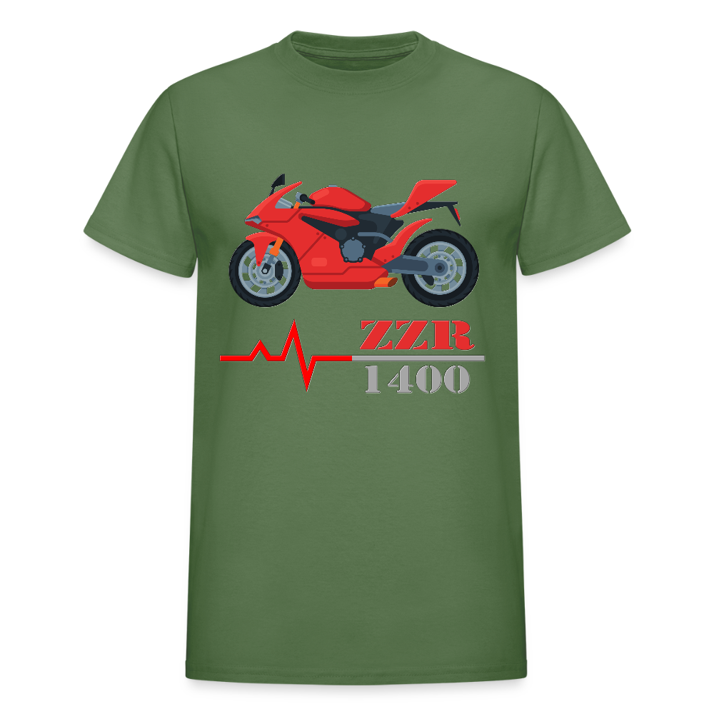 Motorcycle Heartbeat ZZR 1400 T-Shirt - Best Sports Bike Gift Idea For Him Her Boys Girls Tee - military green
