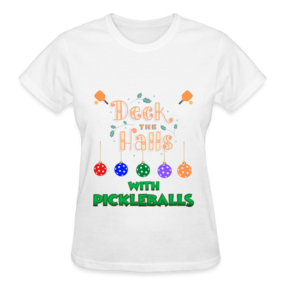 Pickleball Christmas, Deck The Halls With Pickleballs, Pickleball, Pickleball Player, Pickleball Paddle, funny pickleball Shirt - white