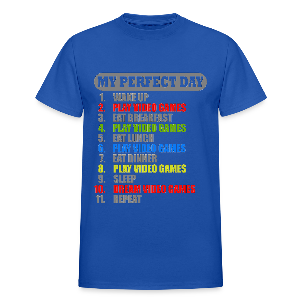 My Perfect Day Video Games Shirt, Gaming Shirt, My Perfect Day T-Shirt, Funny Cool Gamer Shirt, Geek Nerd Shirt - royal blue