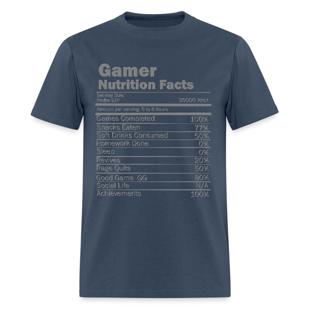 Gamer Nutrition Facts Video Game Shirt, Birthday Gift, Valentine Gift Gift For Gamer, Gamer Gift, Valentine's Day Gift, Gift For Him -  blue dusk