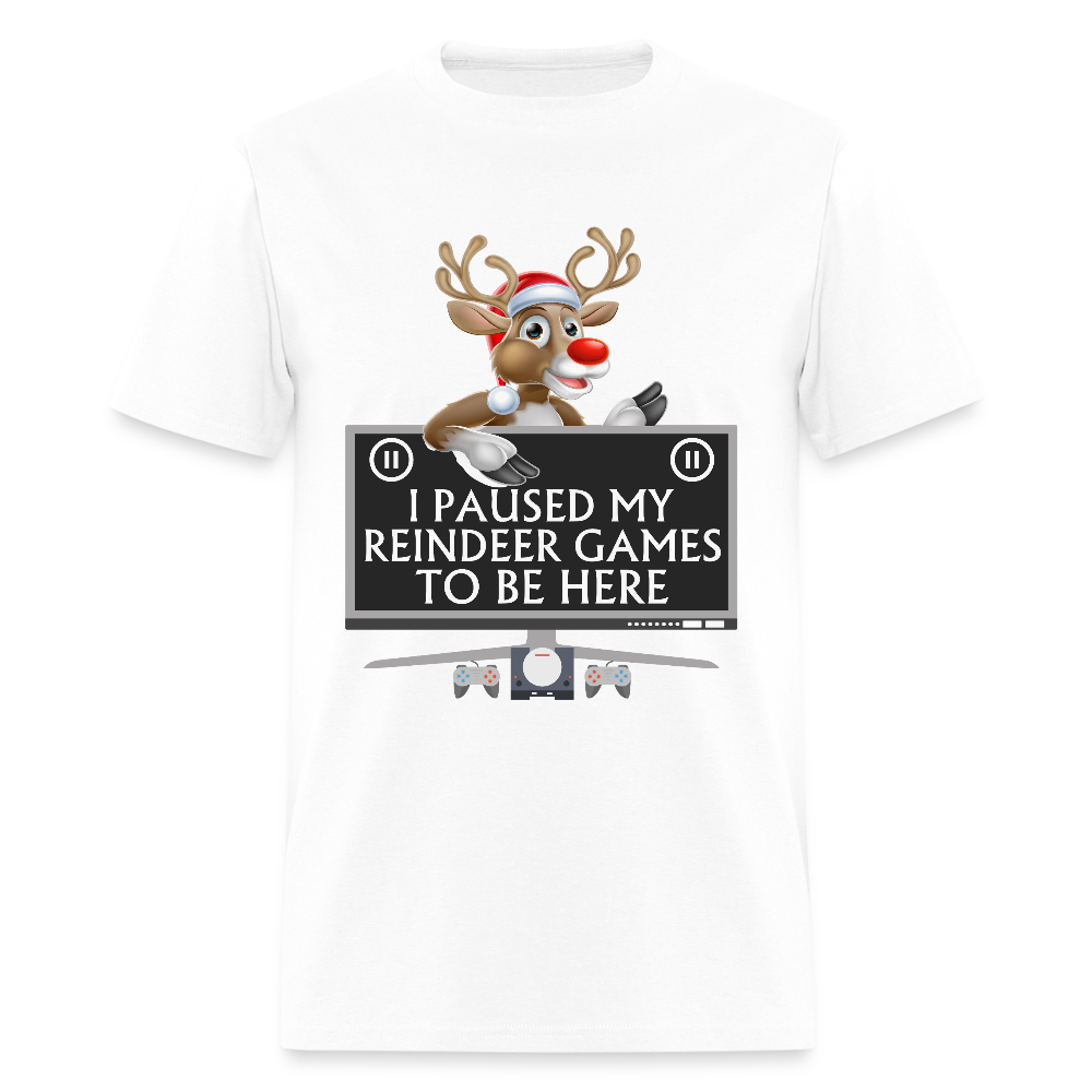 I Paused My Reindeer Game To Be Here Shirt, Gamer Shirt, Christmas Valentines Gift, Gamer Gift, Funny Gaming Shirt, Brothers Gift, Rudolph The Red Nose Reindeer Shirt. - white