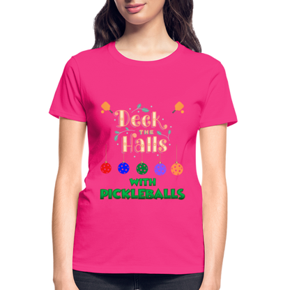 Pickleball Christmas, Deck The Halls With Pickleballs, Pickleball, Pickleball Player, Pickleball Paddle, funny pickleball Shirt - fuchsia