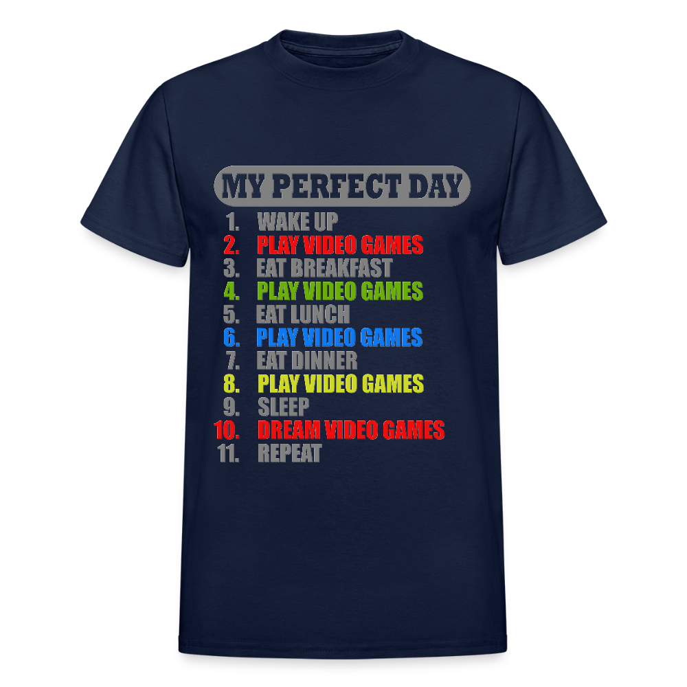 My Perfect Day Video Games Shirt, Gaming Shirt, My Perfect Day T-Shirt, Funny Cool Gamer Shirt, Geek Nerd Shirt - navy