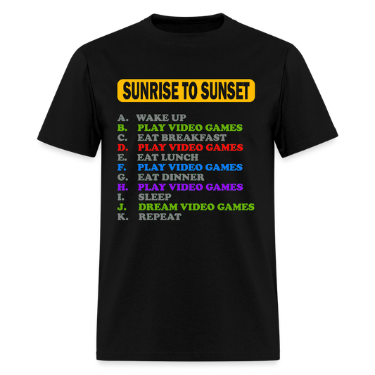 Sunrise to Sunset Video Games Shirt, Gaming Shirt, My Perfect Day T-Shirt, Funny Cool Gamer Shirt, Geek Nerd Shirt - black