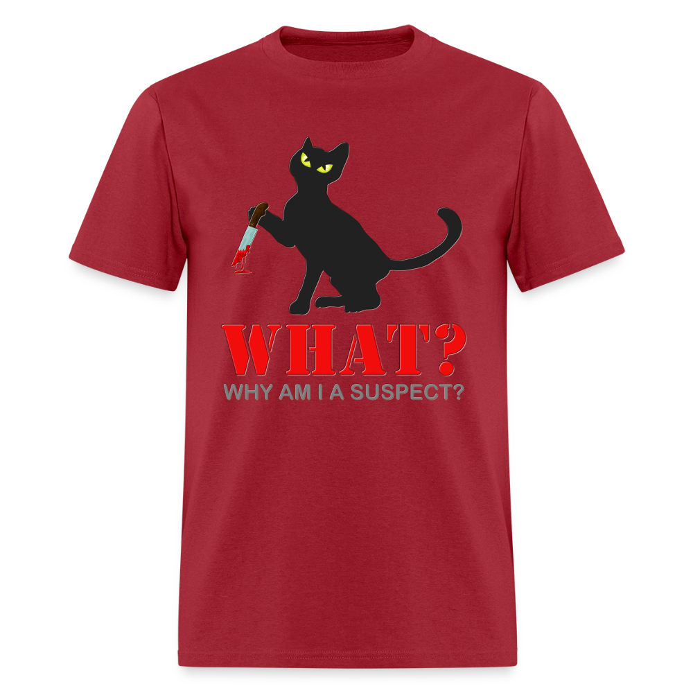 Halloween Cat Shirt, Why Am I A Suspect Shirt, Murderous Cat With Knife T-Shirt, Murderous Cat Shirt, Mens Premium T-Shirt - true red