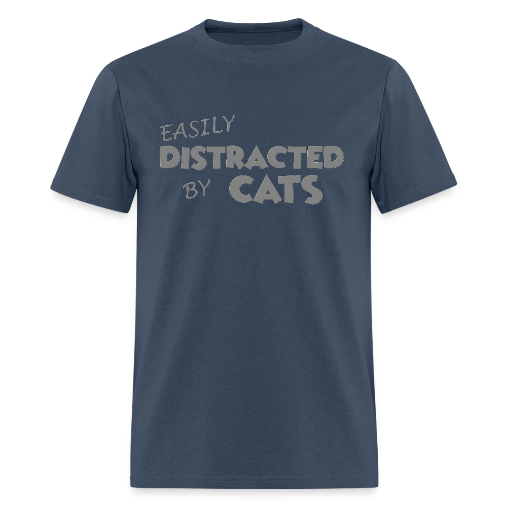 Easily Distracted By Cats Shirt, Cat Lover Shirt, Cat Lover T-Shirt, Funny Cat Shirt, Cat Saying Shirt, Cat Slogan Shirt, Cat Tee -  blue dusk