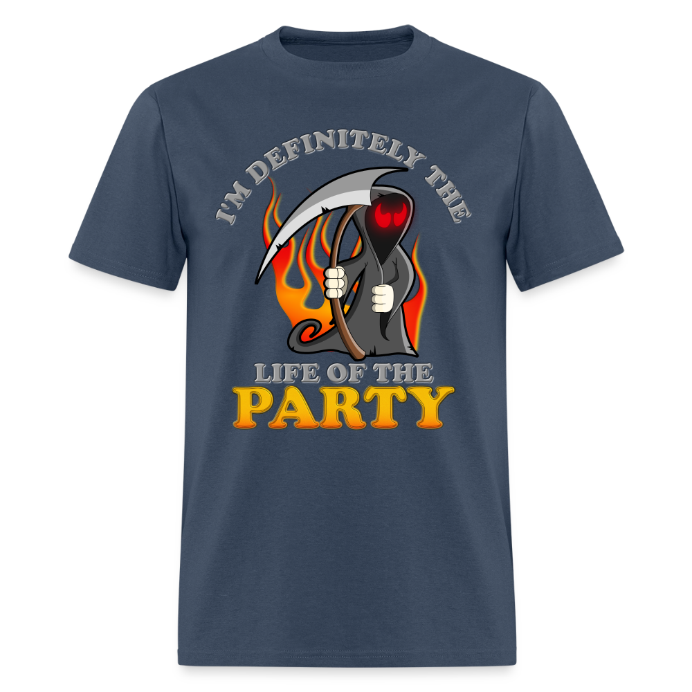 I'm Definitely The Life Of The Party, Grim Reaper, Death, Happy Halloween, Monster, Trick Or Treat, Spooky, Scary, Skull, Wolf, Werewolf, Orange, Bat, Red, Mountain, Men's Premium T-Shirt -  blue dusk