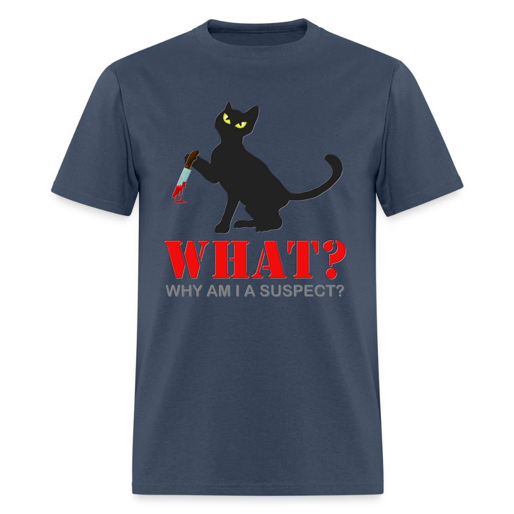Halloween Cat Shirt, Why Am I A Suspect Shirt, Murderous Cat With Knife T-Shirt, Murderous Cat Shirt, Mens Premium T-Shirt -  blue dusk