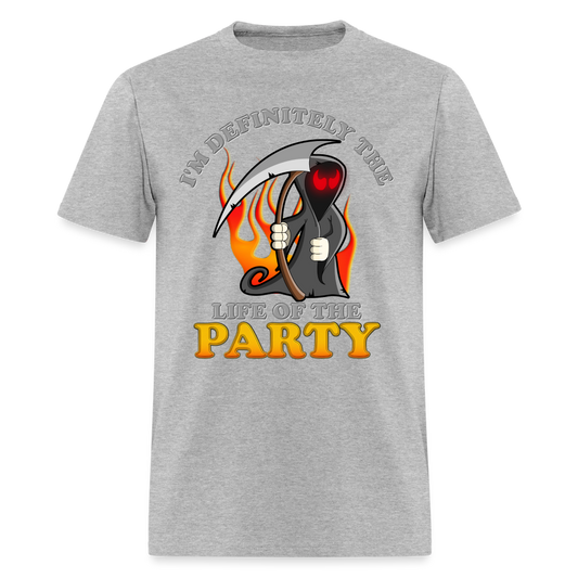 I'm Definitely The Life Of The Party, Grim Reaper, Death, Happy Halloween, Monster, Trick Or Treat, Spooky, Scary, Skull, Wolf, Werewolf, Orange, Bat, Red, Mountain, Men's Premium T-Shirt - heather gray