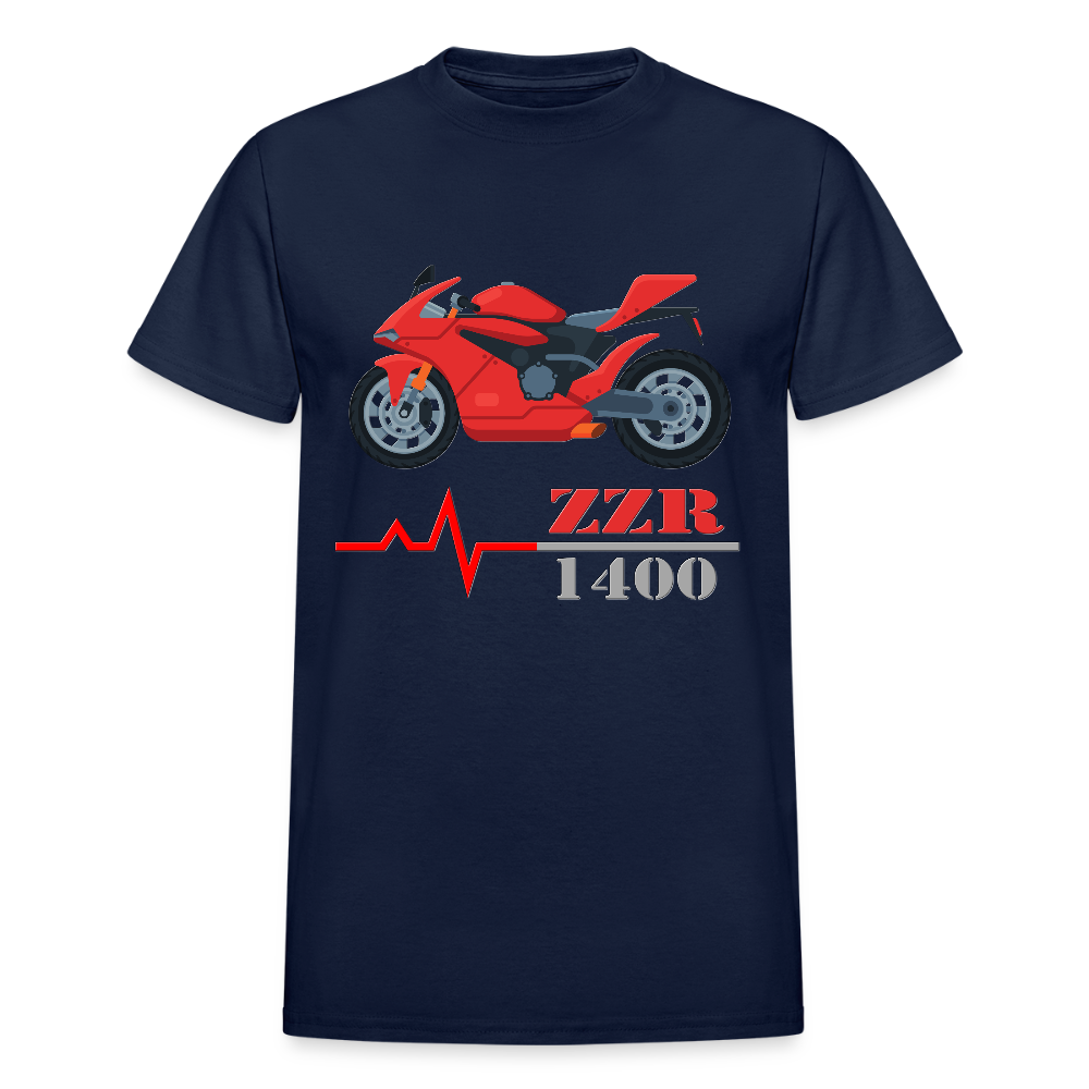 Motorcycle Heartbeat ZZR 1400 T-Shirt - Best Sports Bike Gift Idea For Him Her Boys Girls Tee - navy