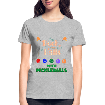 Pickleball Christmas, Deck The Halls With Pickleballs, Pickleball, Pickleball Player, Pickleball Paddle, funny pickleball Shirt - heather gray