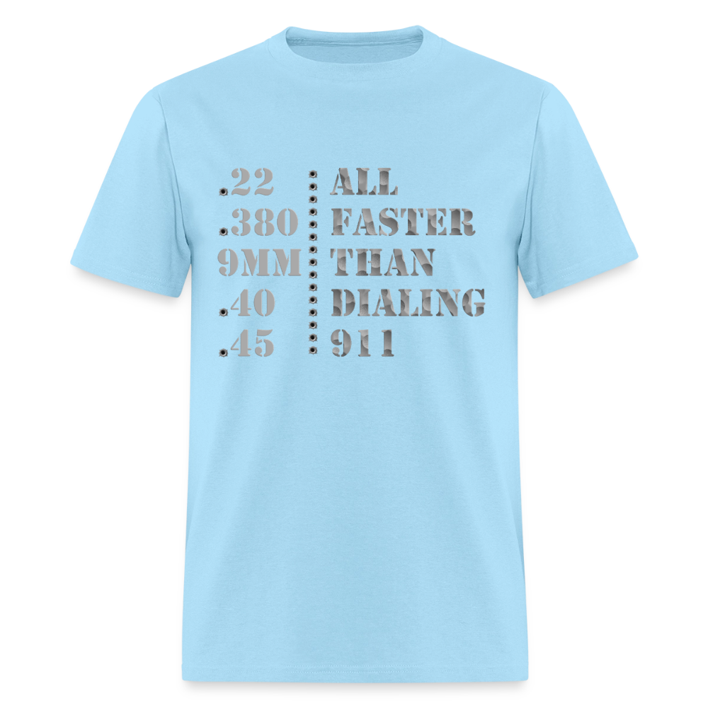 22 380 9mm 40 45 Gun Shirt, All Faster Than Dialing 911, Gun Lover Shirt, Long Range Shooting Shirt, Rifle Shirt, Bullet Hole Shirt,  Gun Lover Gift,  Bullet Gun Shirt, Funny Bullet Gun, Gun Lover, - powder blue