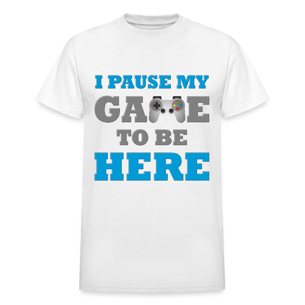 Gamer Shirt, I paused my Game to Be Here Shirt, Christmas Valentines Gift, Gamer Gift, Funny Gaming Shirt, Brothers Gift - white