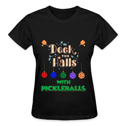 Pickleball Christmas, Deck The Halls With Pickleballs, Pickleball, Pickleball Player, Pickleball Paddle, funny pickleball Shirt - black