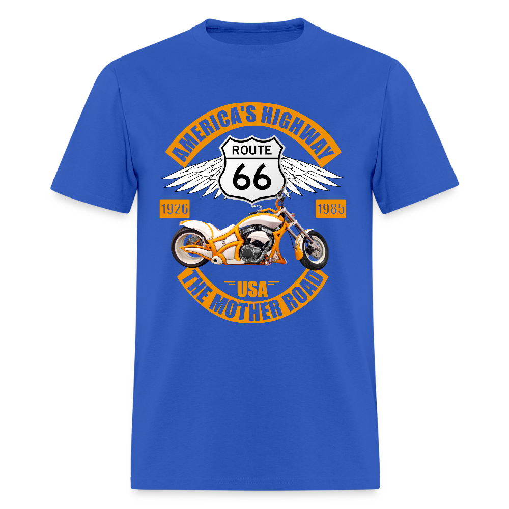 Route 66 Shirt, America's Road, Fathers Day Gift, Mother Road, Route 66 T-Shirt, Road Trip Shirt, Route 66 USA Motorcycle Biker Souvenir Tee - royal blue