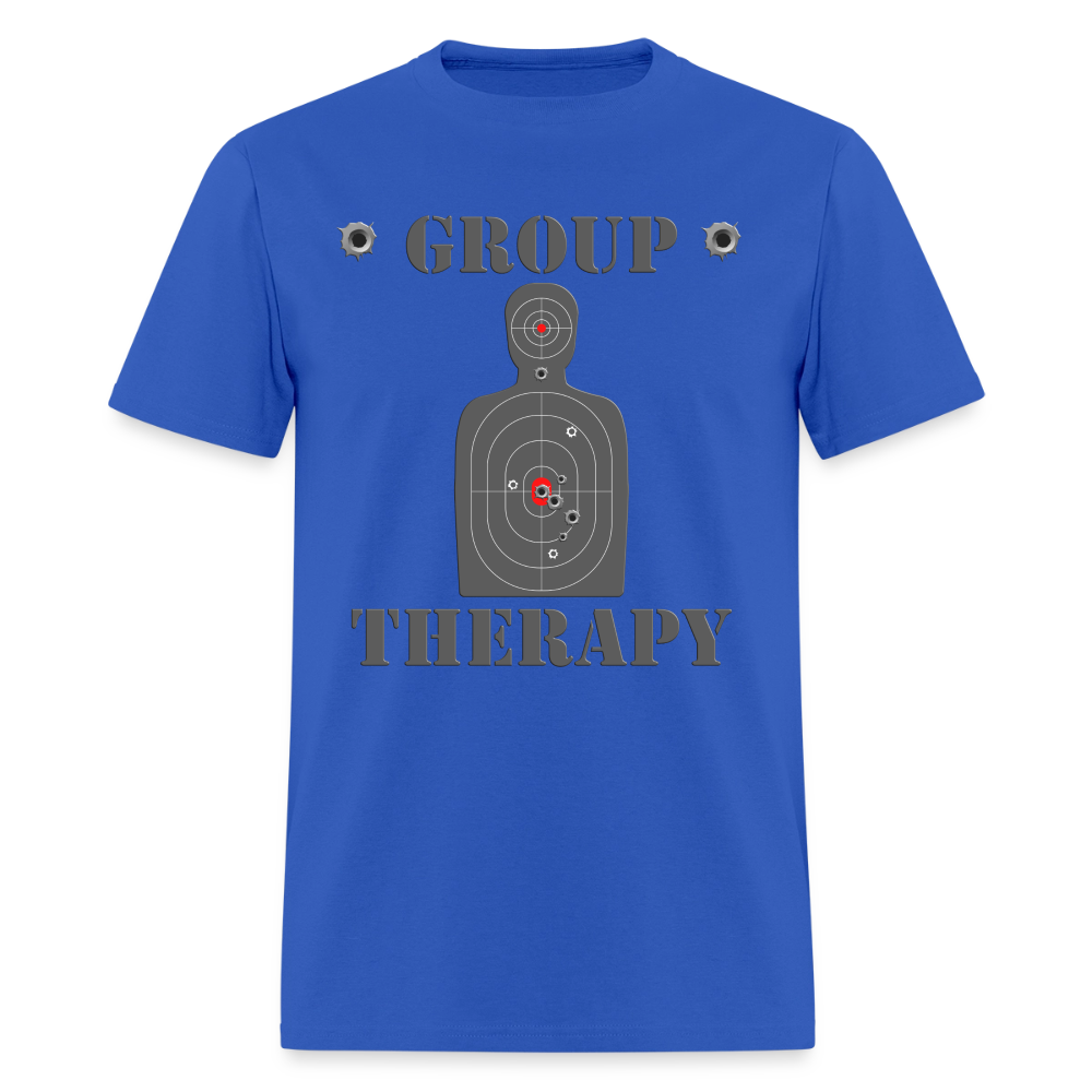 Group Therapy Shirt, Rifle Shirt, Gun Lover Shirt, Bullet Hole Shirt,  Gun Lover Gift,  Bullet Gun Shirt, Funny Bullet Gun, Gun Lover, Veteran Gift, Pew T-shirt. - royal blue