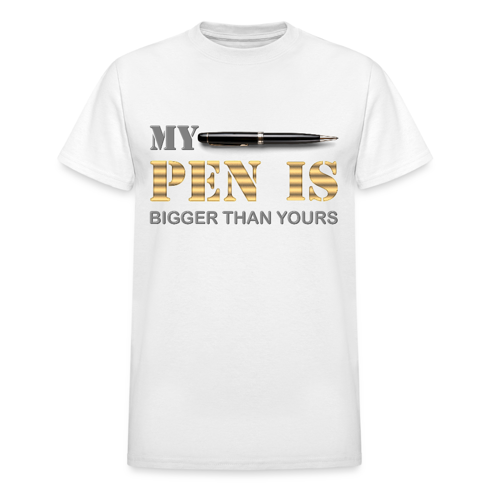 My Pen Is Bigger Than Yours Shirt, Funny Penis Shirt, Sex Saying Quote Gift Idea Tee T-Shirt, Valentines Day Gift For Him, Adult Humor, The Shocker Symbol - white