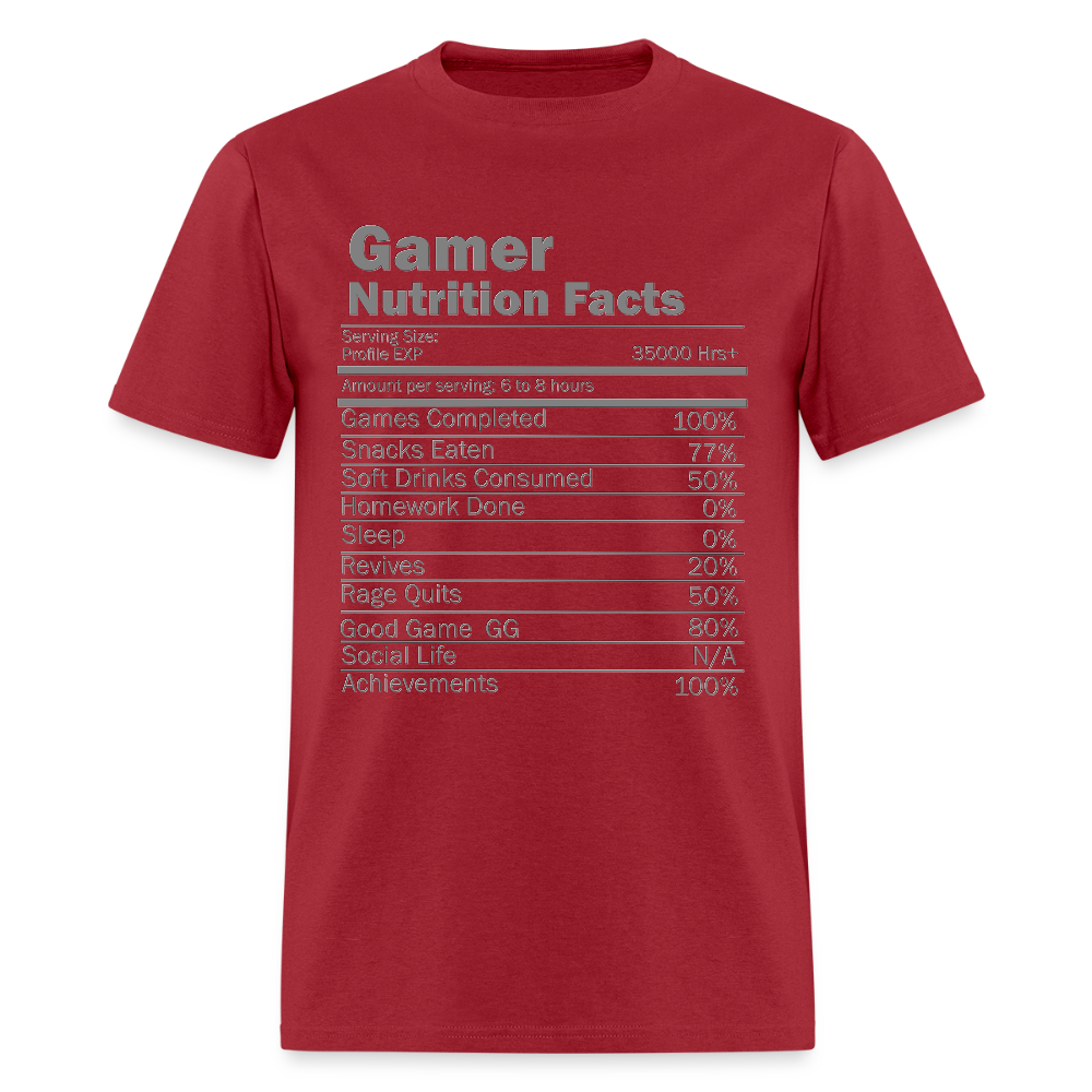 Gamer Nutrition Facts Video Game Shirt, Birthday Gift, Valentine Gift Gift For Gamer, Gamer Gift, Valentine's Day Gift, Gift For Him - dark red