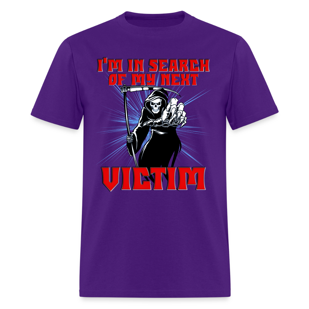 I'm In Search Of My Next Victim, Grim Reaper, Death, Happy Halloween, Monster, Trick Or Treat, Spooky, Scary, Skull, wolf, werewolf, orange, bat, red, Men's Premium T-Shirt - purple