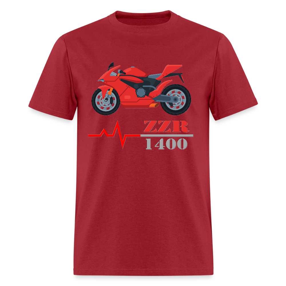 Motorcycle Heartbeat ZZR 1400 T-Shirt - Best Sports Bike Gift Idea For Him Her Boys Girls Tee - dark red
