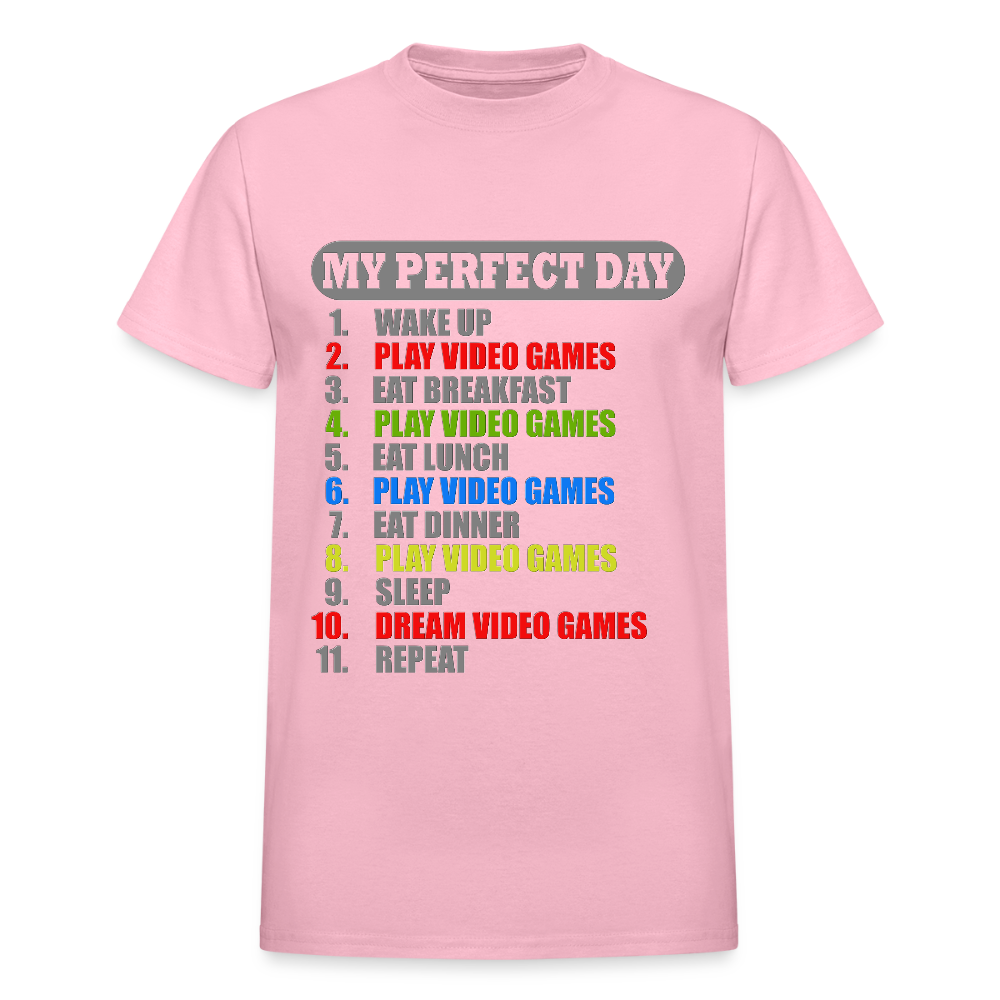 My Perfect Day Video Games Shirt, Gaming Shirt, My Perfect Day T-Shirt, Funny Cool Gamer Shirt, Geek Nerd Shirt - light pink