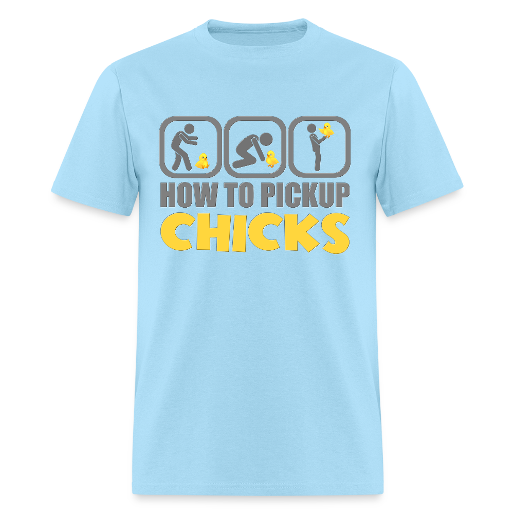 How To Pick Up Chicks Shirt, Fathers Day Gift Idea, Dad Shirt, Teenager Shirt, Pickup Line, Cheesy Pick-Up Lines Chicken, Chicks - powder blue