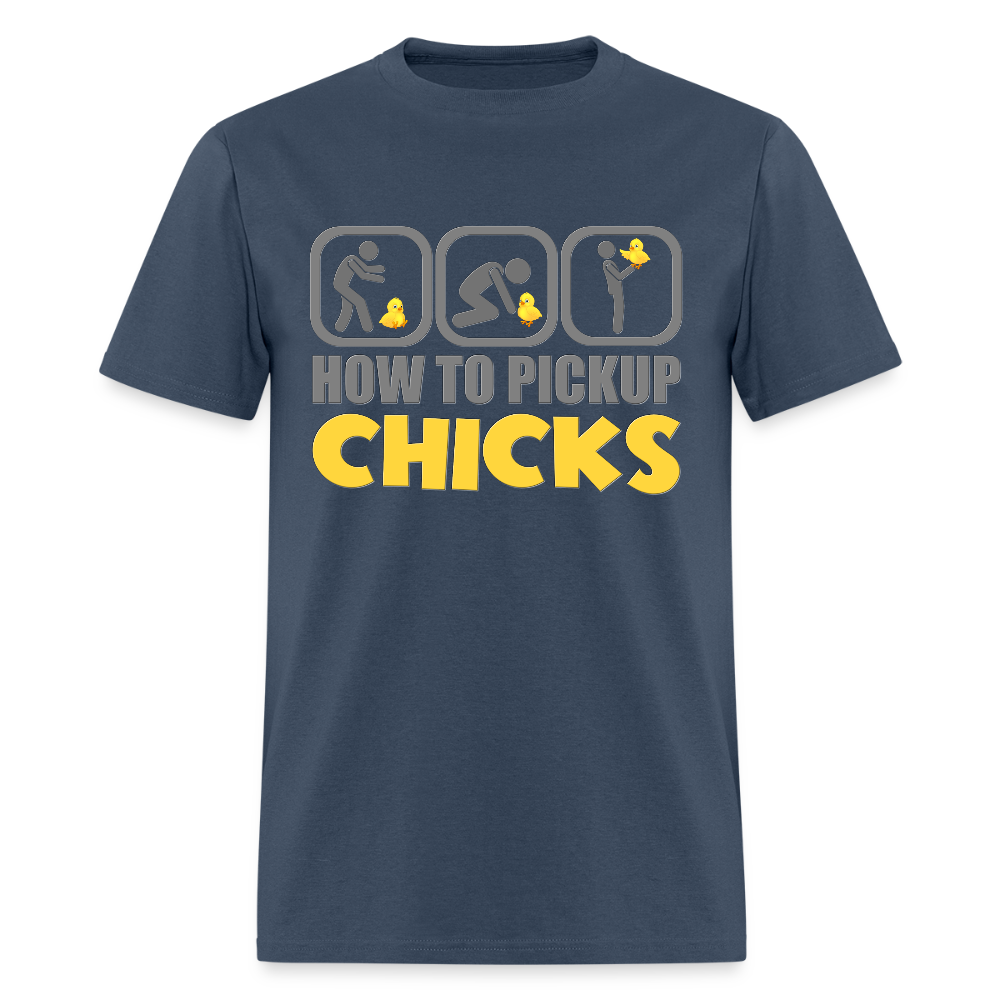 How To Pick Up Chicks Shirt, Fathers Day Gift Idea, Dad Shirt, Teenager Shirt, Pickup Line, Cheesy Pick-Up Lines Chicken, Chicks -  blue dusk