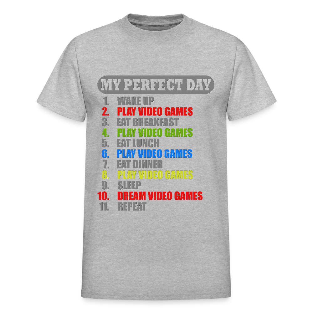 My Perfect Day Video Games Shirt, Gaming Shirt, My Perfect Day T-Shirt, Funny Cool Gamer Shirt, Geek Nerd Shirt - heather gray