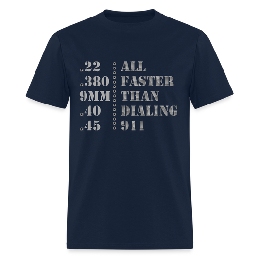 22 380 9mm 40 45 Gun Shirt, All Faster Than Dialing 911, Gun Lover Shirt, Long Range Shooting Shirt, Rifle Shirt, Bullet Hole Shirt,  Gun Lover Gift,  Bullet Gun Shirt, Funny Bullet Gun, Gun Lover, - navy