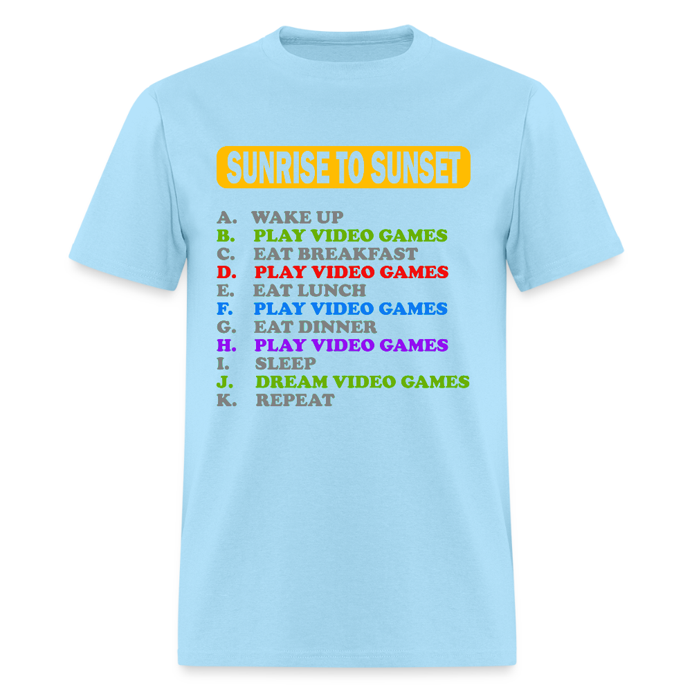 Sunrise to Sunset Video Games Shirt, Gaming Shirt, My Perfect Day T-Shirt, Funny Cool Gamer Shirt, Geek Nerd Shirt - powder blue