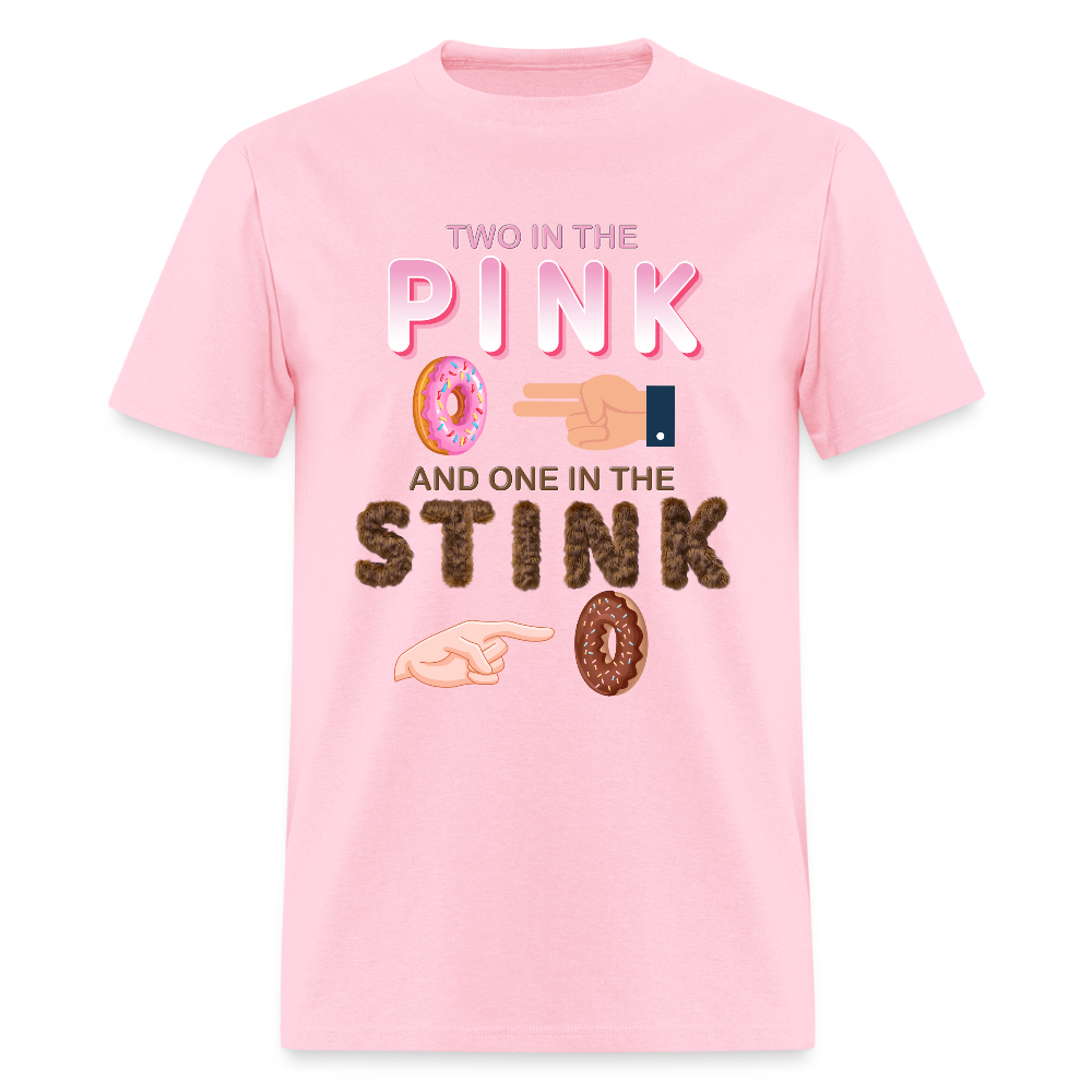 Adult Humor Shirt, The shocker symbol t-shirt, Inappropriate adult sexual humor, 2 in the pink 1 in the stink butt play anal joke, Two, One - pink