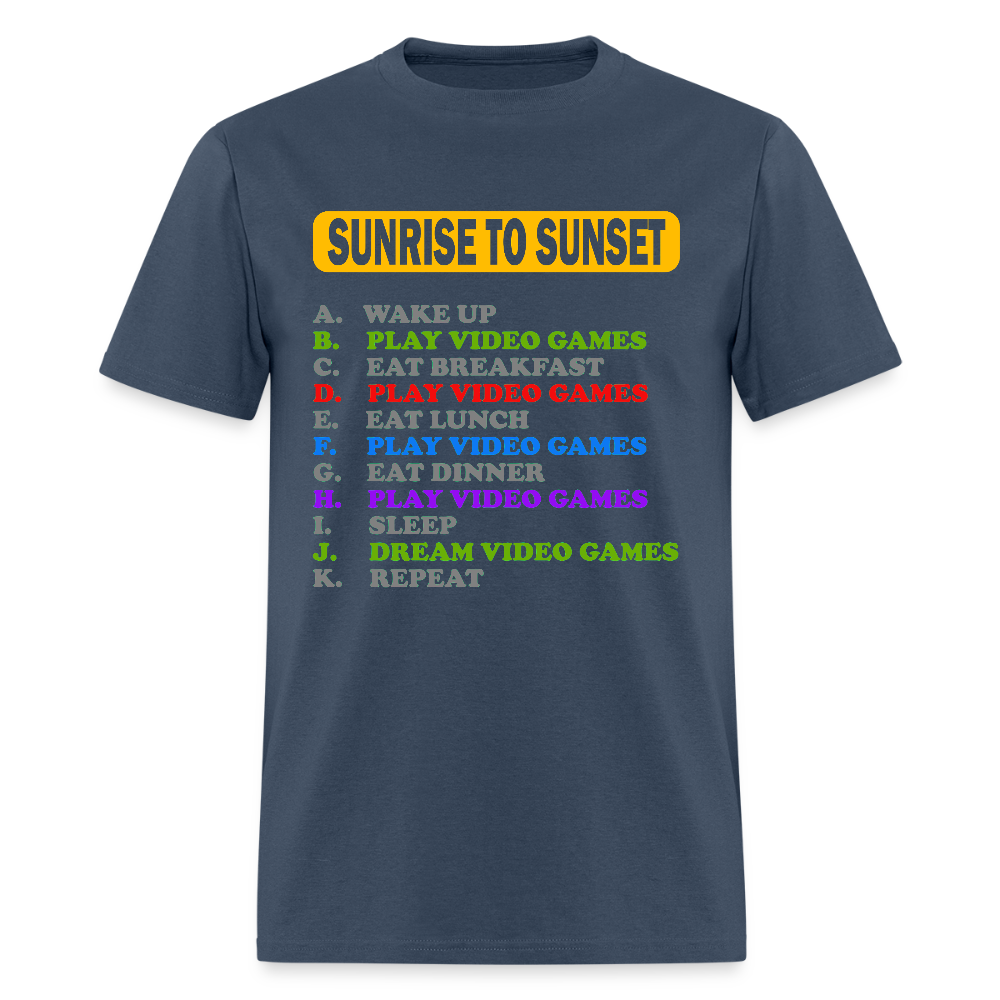 Sunrise to Sunset Video Games Shirt, Gaming Shirt, My Perfect Day T-Shirt, Funny Cool Gamer Shirt, Geek Nerd Shirt -  blue dusk
