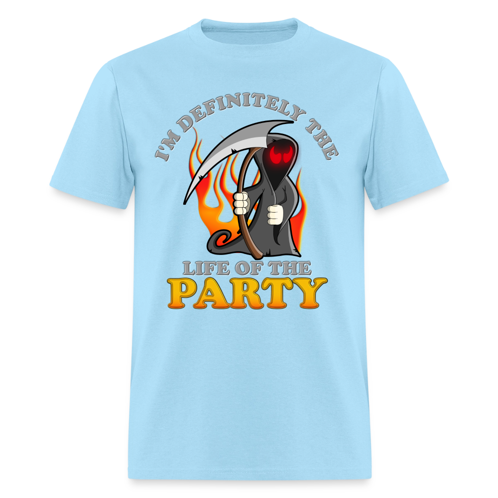 I'm Definitely The Life Of The Party, Grim Reaper, Death, Happy Halloween, Monster, Trick Or Treat, Spooky, Scary, Skull, Wolf, Werewolf, Orange, Bat, Red, Mountain, Men's Premium T-Shirt - powder blue