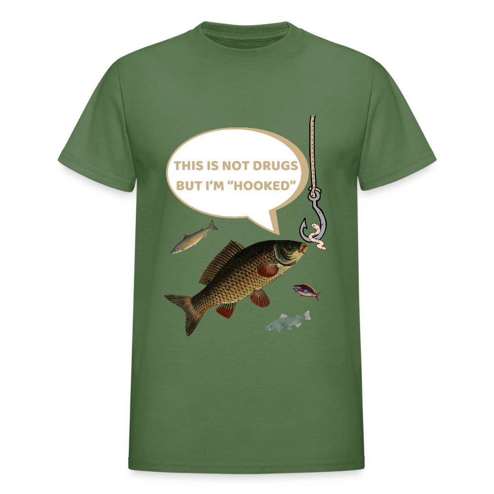 Funny Fishing Shirt, This is Not Drugs But I'm Hooked T-Shirt, Lake Lover Shirt, Cool Tee Men Daddy Dad Shirt, Fathers Day Fishing - military green