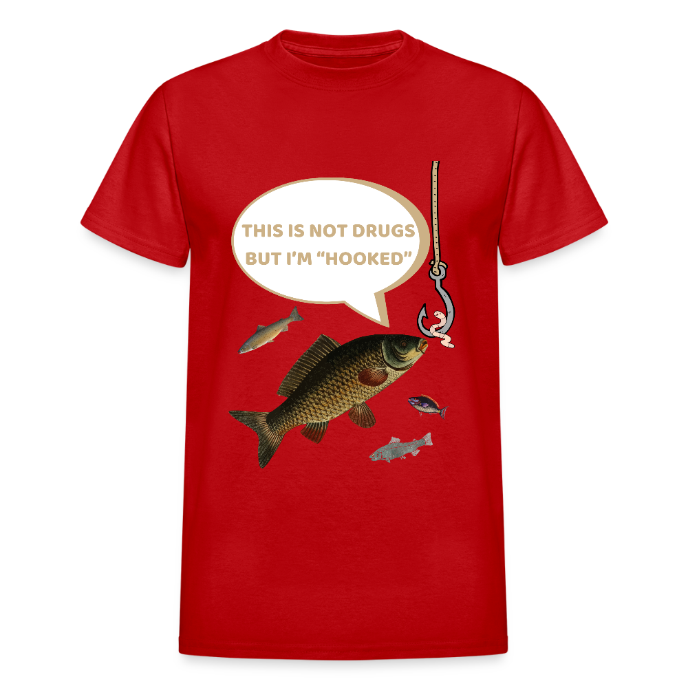 Funny Fishing Shirt, This is Not Drugs But I'm Hooked T-Shirt, Lake Lover Shirt, Cool Tee Men Daddy Dad Shirt, Fathers Day Fishing - red