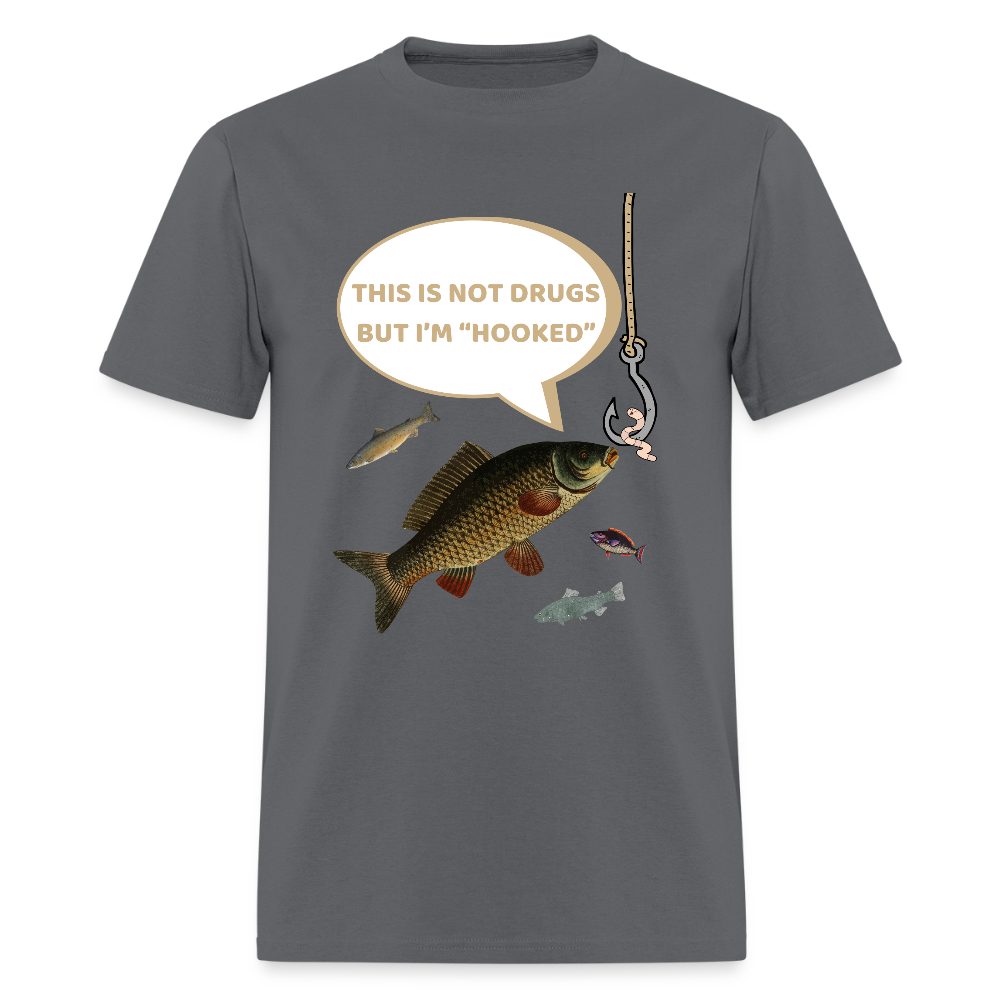 Funny Fishing Shirt, This is Not Drugs But I'm Hooked T-Shirt, Lake Lover Shirt, Cool Tee Men Daddy Dad Shirt, Fathers Day Fishing - charcoal