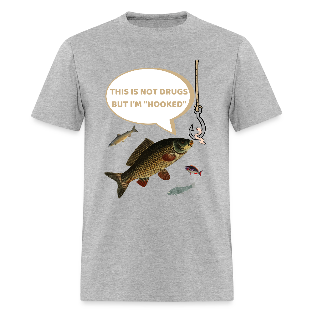 Funny Fishing Shirt, This is Not Drugs But I'm Hooked T-Shirt, Lake Lover Shirt, Cool Tee Men Daddy Dad Shirt, Fathers Day Fishing - heather gray
