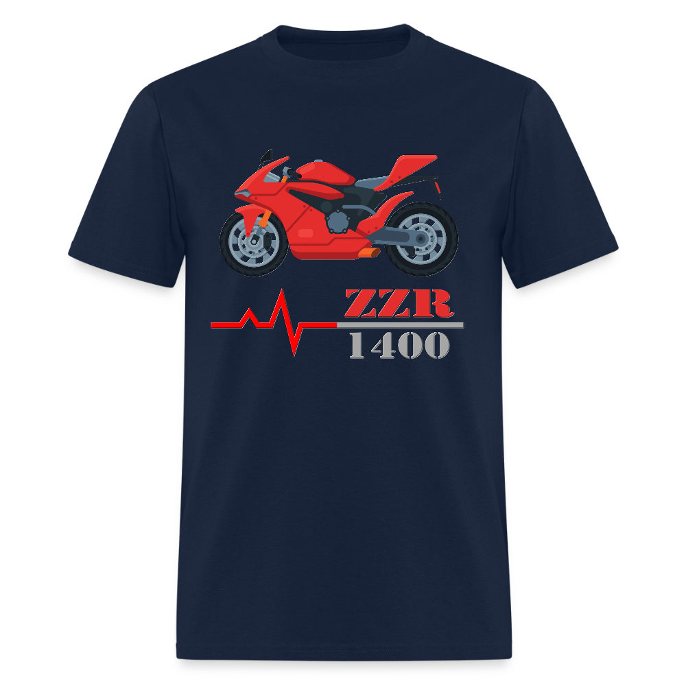 Motorcycle Heartbeat ZZR 1400 T-Shirt - Best Sports Bike Gift Idea For Him Her Boys Girls Tee - navy