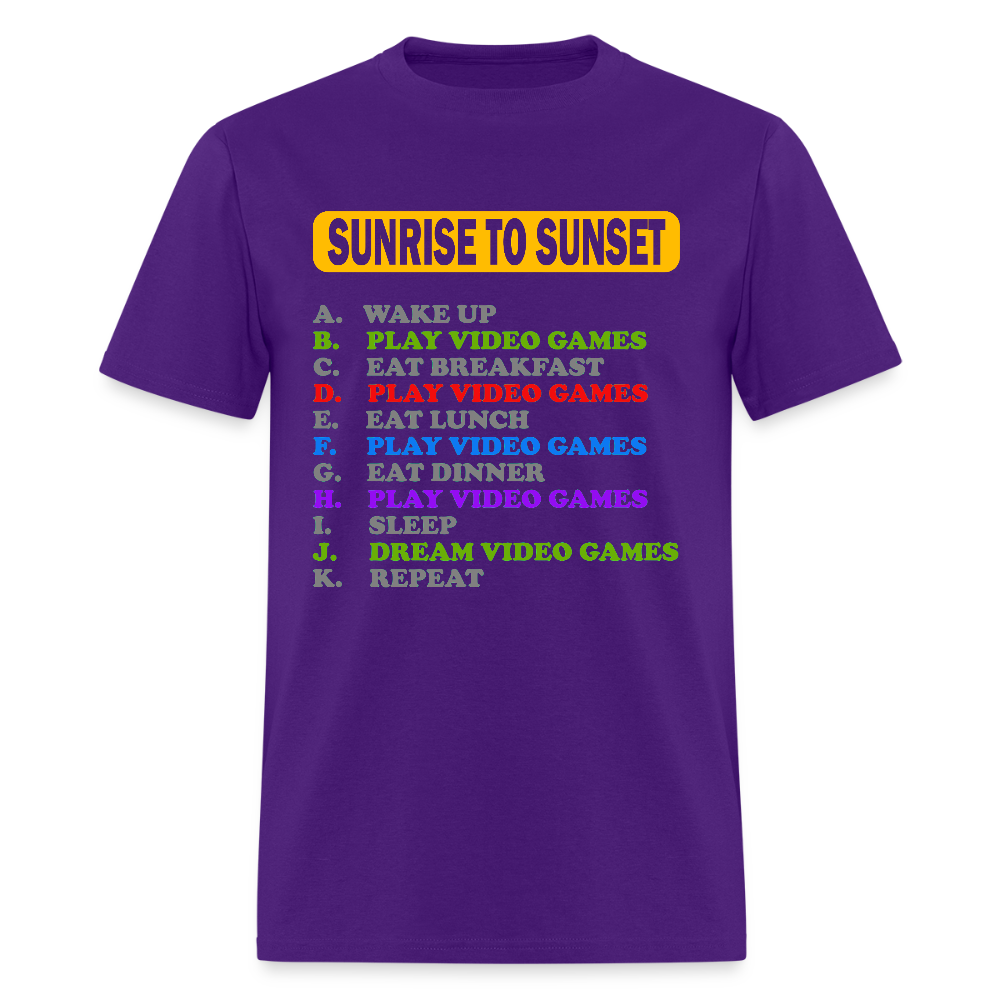 Sunrise to Sunset Video Games Shirt, Gaming Shirt, My Perfect Day T-Shirt, Funny Cool Gamer Shirt, Geek Nerd Shirt - purple