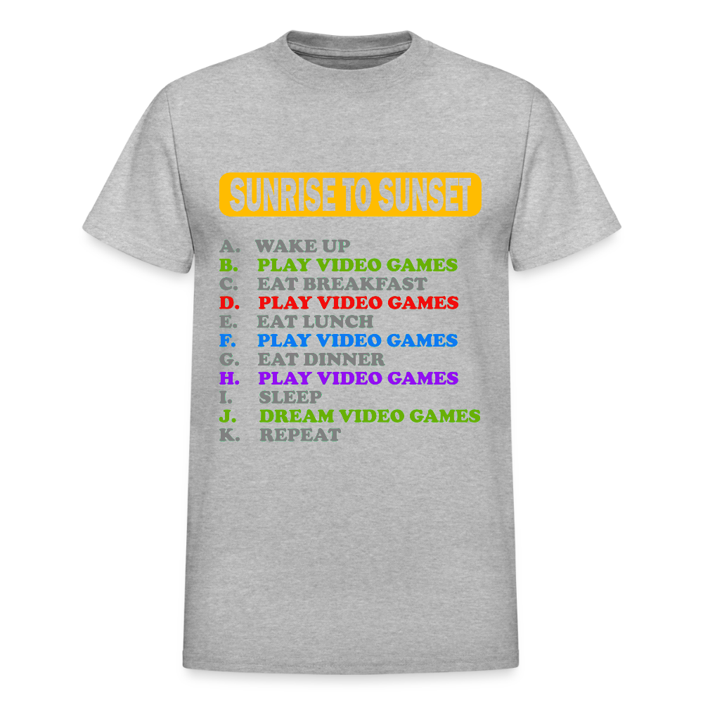 Sunrise to Sunset Video Games Shirt, Gaming Shirt, My Perfect Day T-Shirt, Funny Cool Gamer Shirt, Geek Nerd Shirt - heather gray