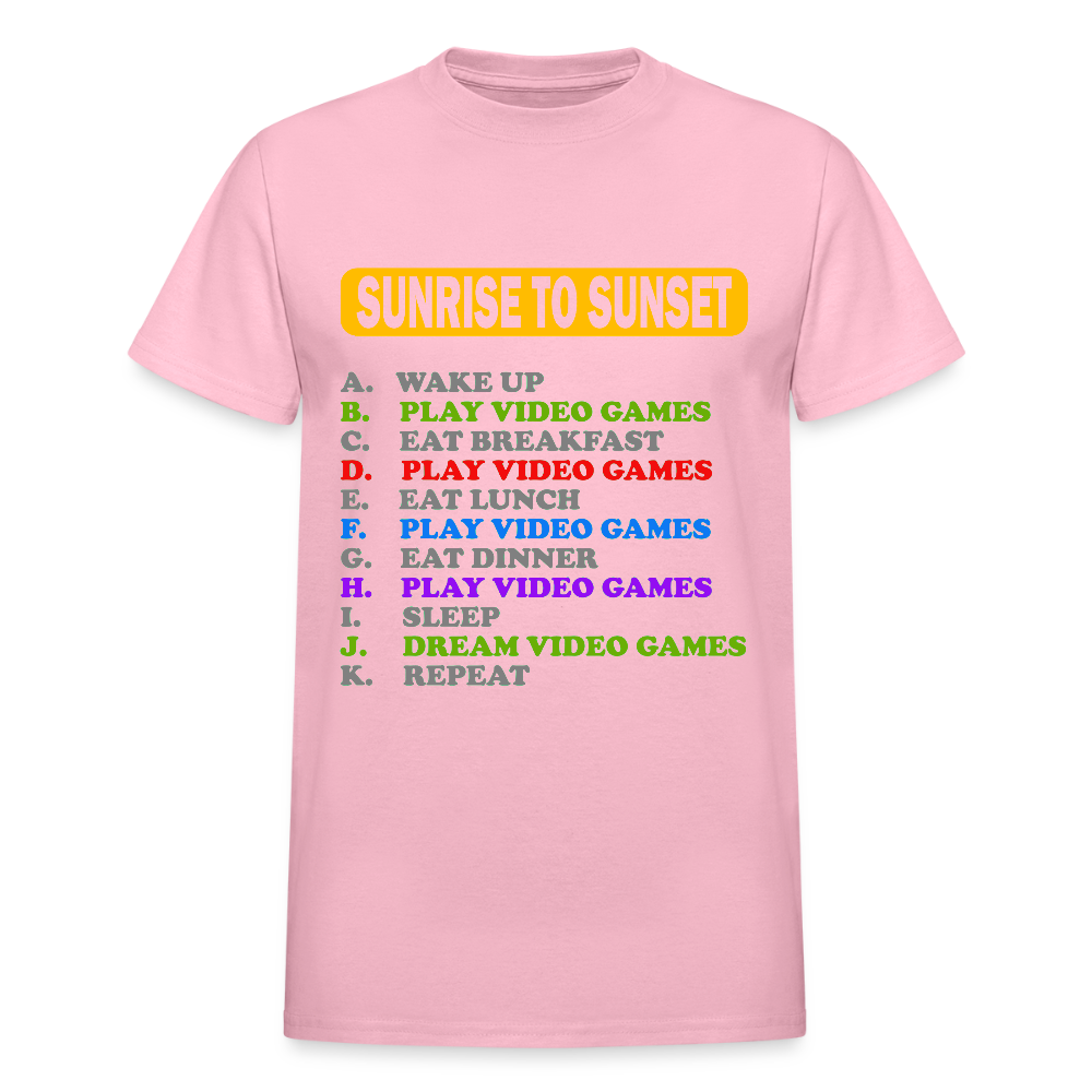 Sunrise to Sunset Video Games Shirt, Gaming Shirt, My Perfect Day T-Shirt, Funny Cool Gamer Shirt, Geek Nerd Shirt - light pink