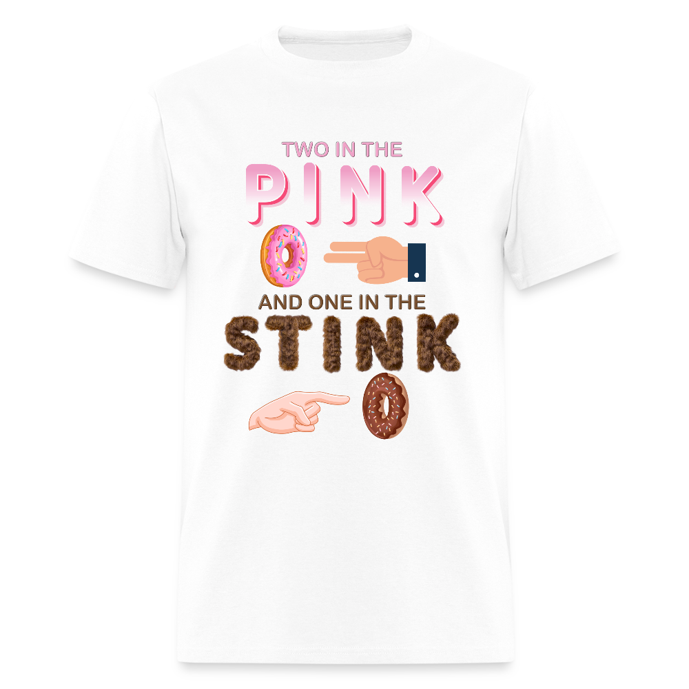 Adult Humor Shirt, The shocker symbol t-shirt, Inappropriate adult sexual humor, 2 in the pink 1 in the stink butt play anal joke, Two, One - white