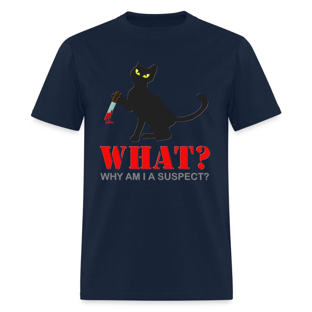 Halloween Cat Shirt, Why Am I A Suspect Shirt, Murderous Cat With Knife T-Shirt, Murderous Cat Shirt, Mens Premium T-Shirt - navy