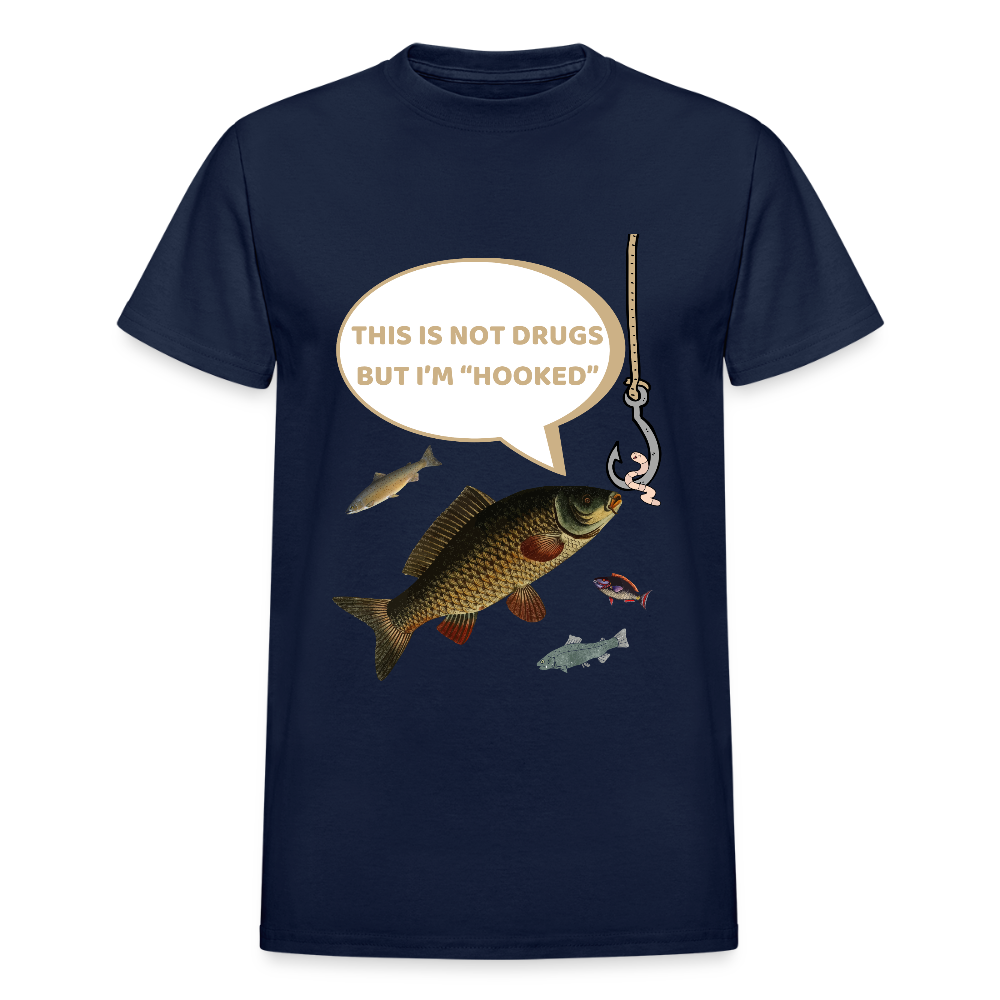 Funny Fishing Shirt, This is Not Drugs But I'm Hooked T-Shirt, Lake Lover Shirt, Cool Tee Men Daddy Dad Shirt, Fathers Day Fishing - navy