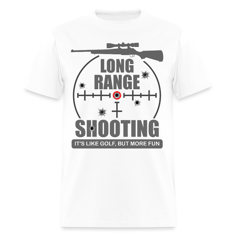 Long Range Shooting Shirt, Rifle Shirt, It's Like Golf But More Fun, Bullet Hole Shirt,  Gun Lover Gift,  Bullet Gun Shirt, Funny Bullet Gun, Gun Lover, Veteran Gift, Pew T-shirt. - white