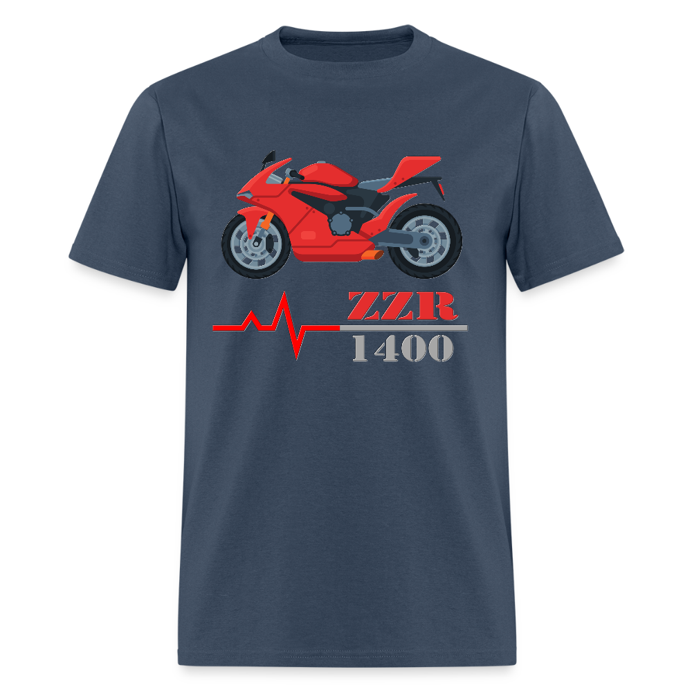 Motorcycle Heartbeat ZZR 1400 T-Shirt - Best Sports Bike Gift Idea For Him Her Boys Girls Tee -  blue dusk